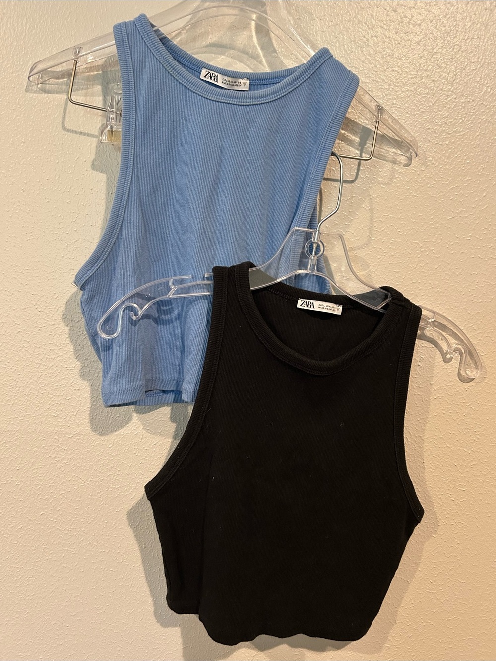 Zara Two-Pack Ribbed Tank Tops in Black and Light Blue